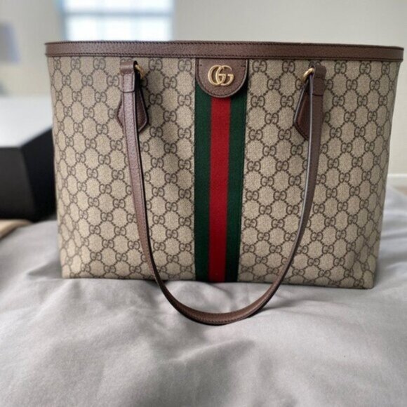 Gucci Brown Ophidia GG Coated Canvas Tote Bag